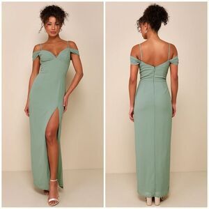 Lulus Lovely Enchantment Sage Brush Cold-Shoulder Column Maxi Dress Large NEW